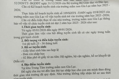 Thông báo về việc thời gian tuyển sinh trẻ mầm non đợt 2 năm học 2025-2026